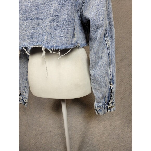Windsor Cropped Denim Jacket Womens Small Blue Distressed Acid Wash 90s Grunge - Picture 6 of 12